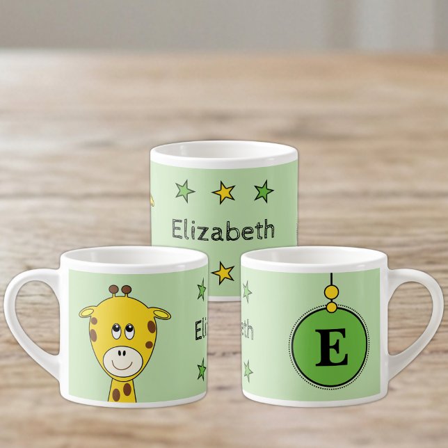 Söt giraff för barn namn initial grön espressomugg (Skapare uppladdad)