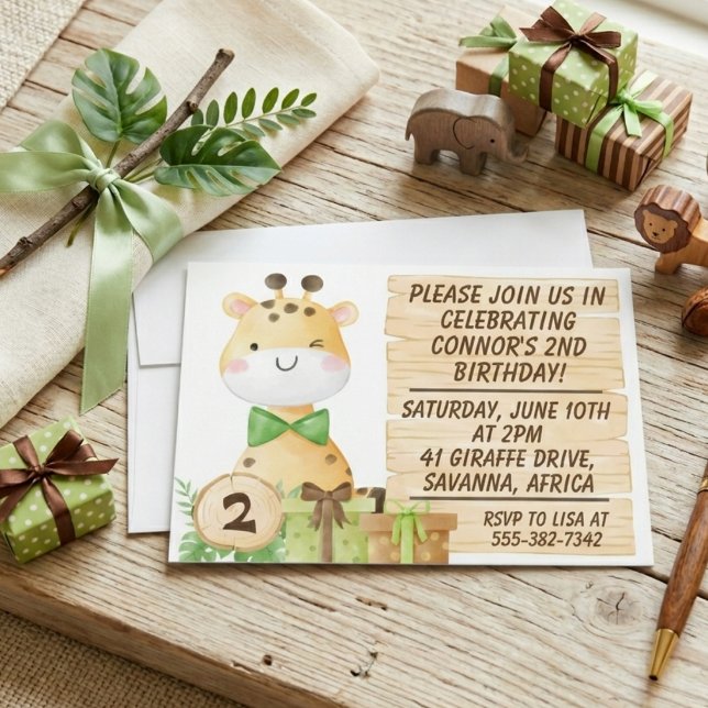 Söt Giraff för Småbarns Födelsedag Inbjudningar (Skapare uppladdad)