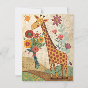 Söt giraff gratulationer barn folklig konst stil vykort