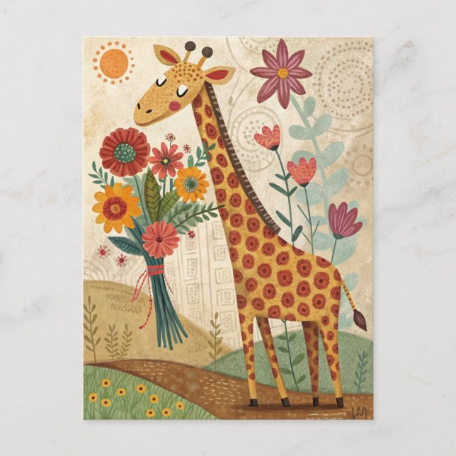 Söt giraff gratulationer barn folklig konst stil vykort (Framsida)