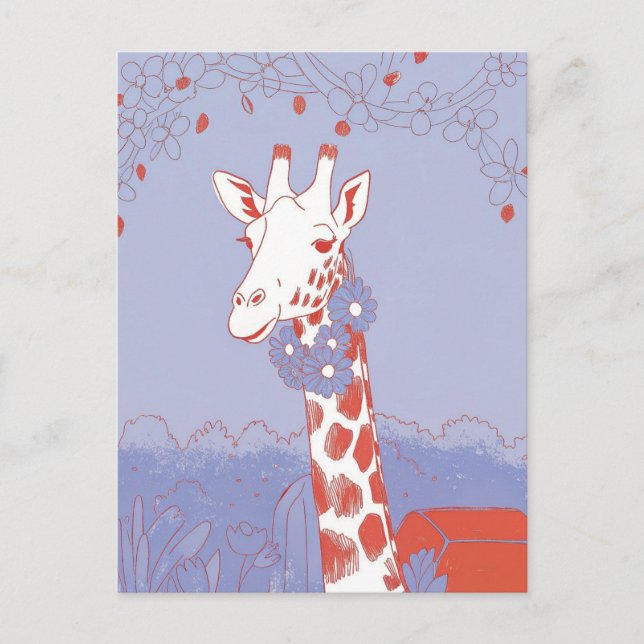Söt giraff gratulationer lila popkonst vykort (Framsida)