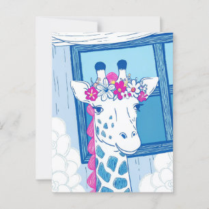 Söt giraff gratulationer ljusblå popkonst vykort