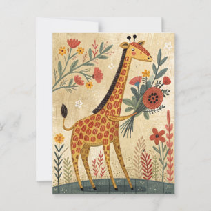 Söt giraff gratulations folkkonst stil vykort