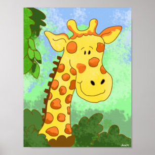 Söt Giraff i Djungel Konsttryck Barnrum Poster