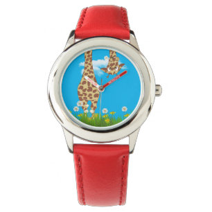 Söt giraff i gräs och blommor armbandsur