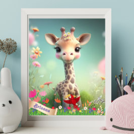 Söt Giraff i Trädgård Personlig Kunst Barnkammare Poster