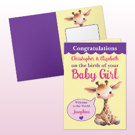 Söt giraff lägg till namn rosa lila liten flicka kort