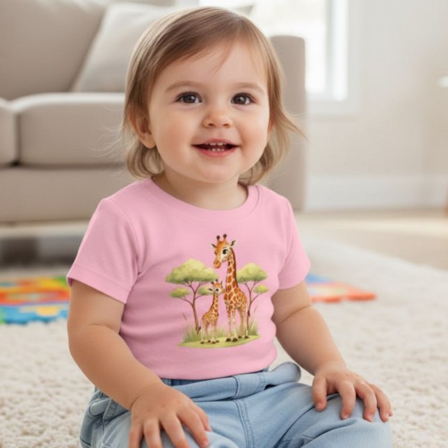 Söt Giraff Mamma Baby Safari Barn T Shirt (Skapare uppladdad)