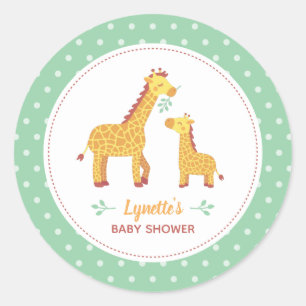 Söt Giraff-Mamma och Baby Shower-dekoration Runt Klistermärke
