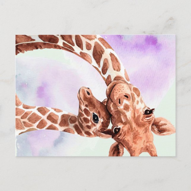 Söt Giraff Mamma Och Bebis, Present Till Dotter Vykort (Framsida)