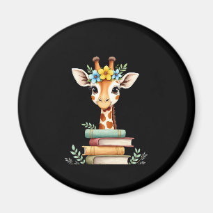 Söt Giraff Med Bok Blommig Bokälskare Bibliotekari Magnet