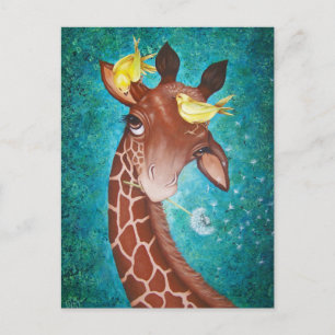 Söt Giraff med Fåglar Vykort
