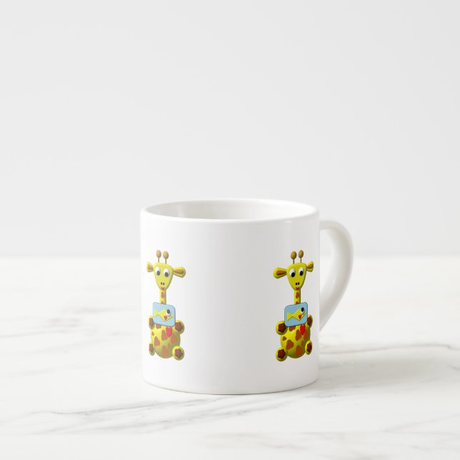 Söt Giraff med Guld fisk Espressomugg (Framsida höger)