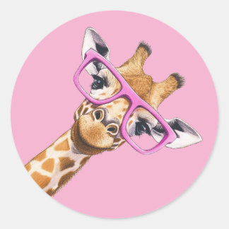 Söt Giraff med Rosa Glasögon Estetisk Klistermärke