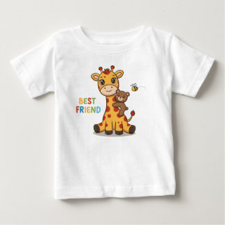 Söt Giraff och Björn Bästa Vänner Illustration T Shirt