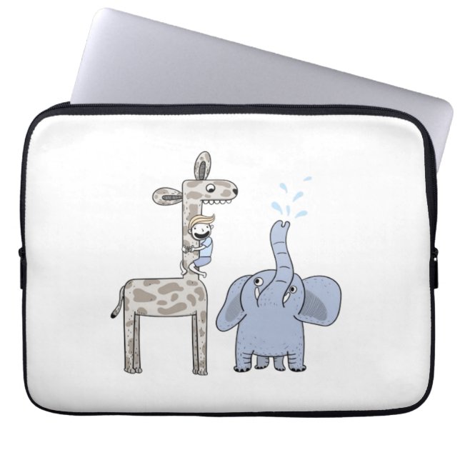 Söt Giraff och Elefant Laptopfodral Laptop Fodral (Framsidan)