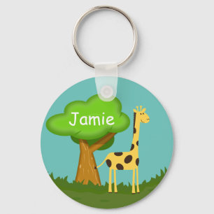 Söt Giraff och Träd Konst Personlig Nyckelring