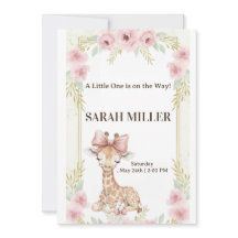Söt Giraff Rosa Blommig Baby Shower Inbjudan