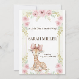 Söt Giraff Rosa Blommig Baby Shower Inbjudan