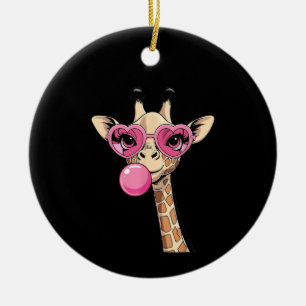 Söt Giraff som Blåser Rosa Tuggummi Solglasögon Julgransprydnad Keramik