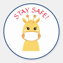 SÖT GIRAFF SOM HAR MASK BLI SÄKER Rund dekal Runt Klistermärke
