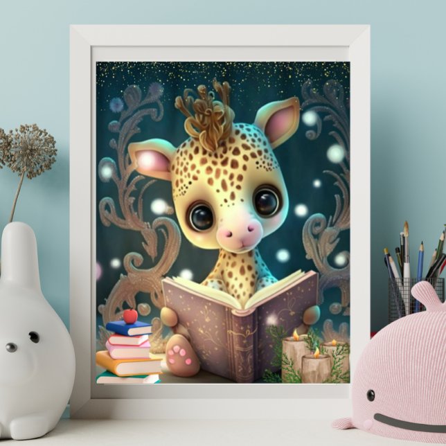 Söt Giraff som läser en bok Konst Förskola Poster (Skapare uppladdad)