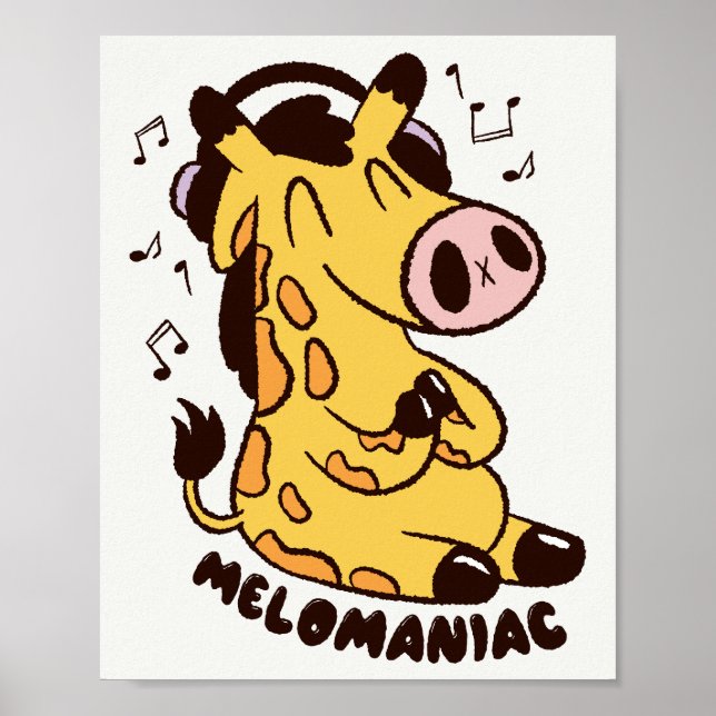 Söt Giraff som Lyssnar på Musik Meloman Affisch (Framsidan)