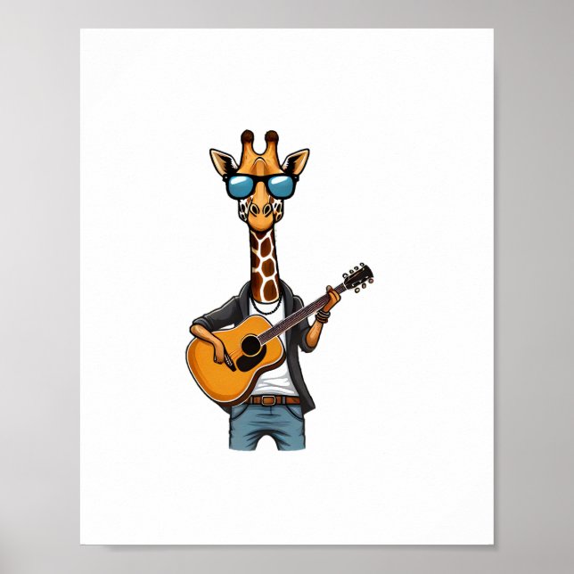 Söt Giraff som spelar gitarr Giraffer Musiker Musi Poster (Framsidan)