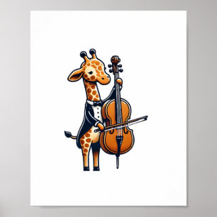Söt Giraff Spelar Cello Giraffer Musiker Musik Poster