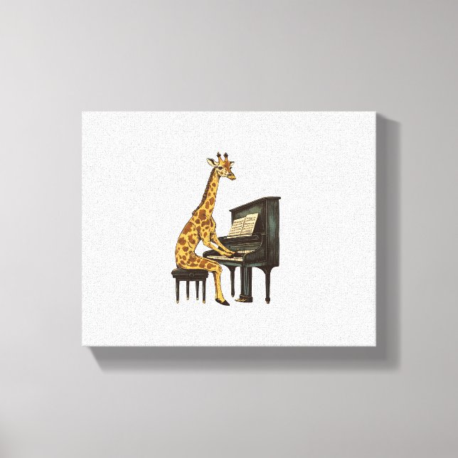 Söt Giraff Spelar Piano Giraffer Musiker Musik Canvastryck (Framsida)