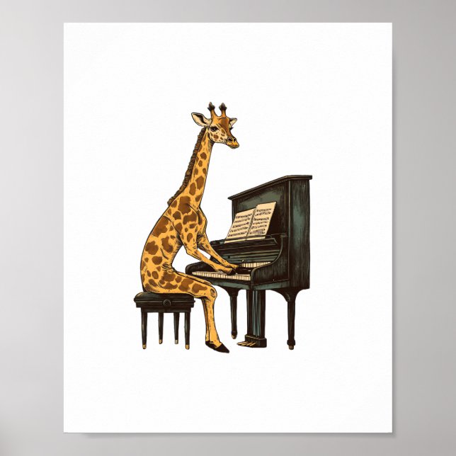 Söt Giraff Spelar Piano Giraffer Musiker Musik Poster (Framsidan)