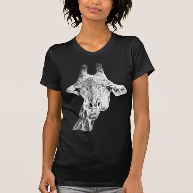 Söt Giraff Svart & Vit Modern Rollig Djur T Shirt (Framsida)