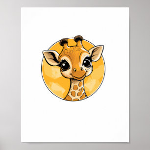 Söt Giraff Teckning Serietecknad Stil Poster
