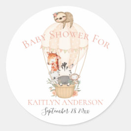 Söt Giraff Zebra Varm Luft Ballong Flicka Bebis Runt Klistermärke