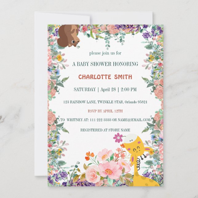 Söt giraffblomma gradient flora baby shower inbjudningar (Framsida)