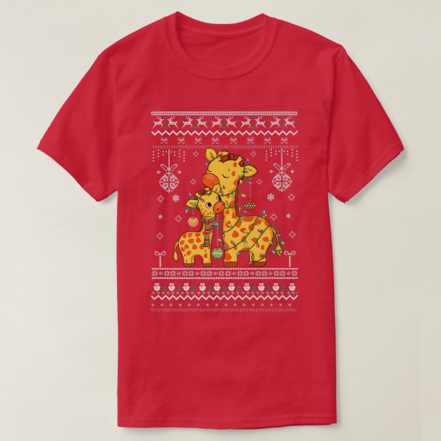 Söt Giraffe älskare Julafton Ljus ful Julafton mön T Shirt (Design framsida)