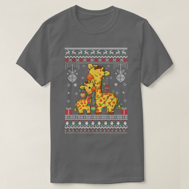 Söt Giraffe älskare Julafton Ljus ful Julafton mön T Shirt (Design framsida)