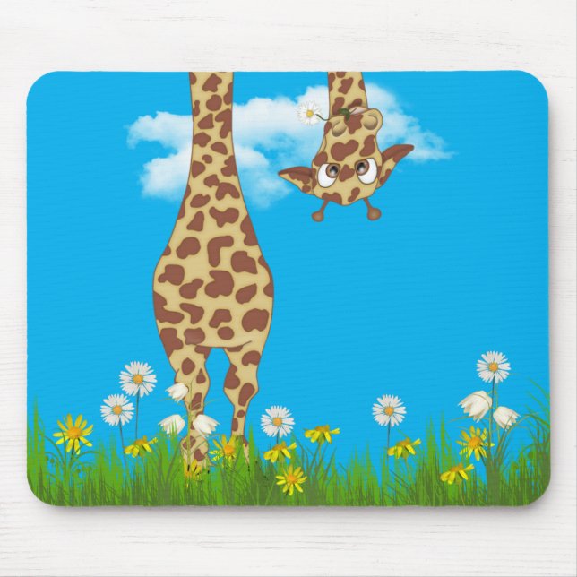 Söt giraffe i gräs och blommor musmatta (Framsidan)