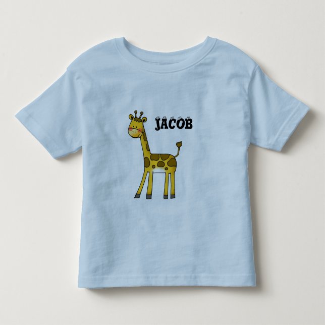 Söt giraffe- lägg till ditt barns namn t-shirt (Framsida)