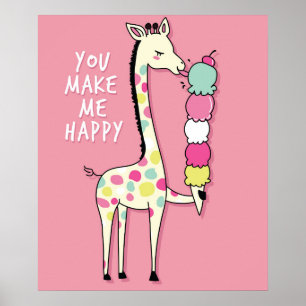 Söt giraffe med glass poster