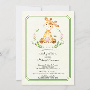 Söt Giraffe Neutralt Baby Shower-inbjudan Inbjudningar