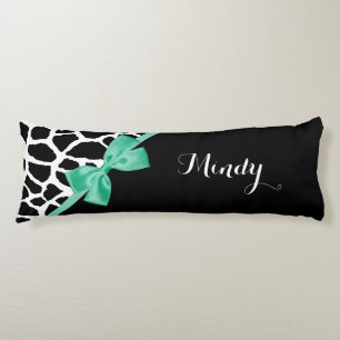 Söt Giraffe Print Mint Grönt Bow med Namn Kroppskudde