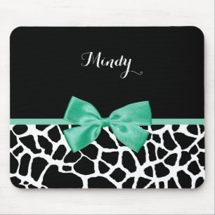 Söt Giraffe Print Mint Grönt Bow med Namn Musmatta