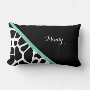 Söt Giraffe Print Mint Grönt Rand med Namn Lumbarkudde