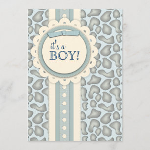Söt Giraffe Skrapbook Baby Shower Inbjudan Blå