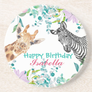 Söt Giraffe zoo-djur djungel Blommigt Birthday Underlägg
