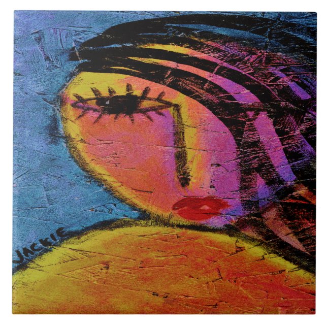 Söt Girl Abstrakt Paeing on OSB Board Kakelplatta (Framsidan)