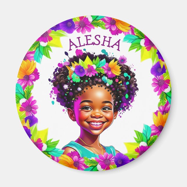 Söt Girl African-American Girl Personlig Magnet (Framsidan)