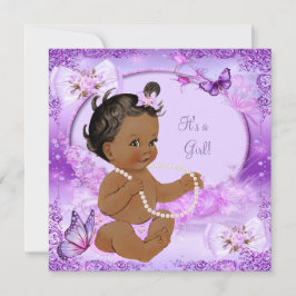 Söt Girl Baby Shower Lila Butterfly Ethnic Inbjudningar