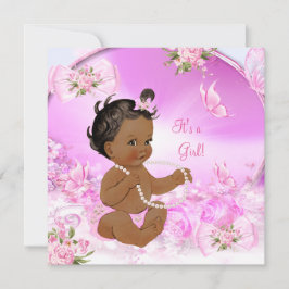 Söt Girl Baby Shower Rosa Butterfly Ethnic Inbjudningar